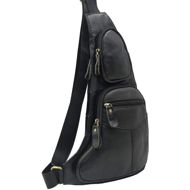 Leather Sling Bag Hiking Daypack for Men Women Outdoor Travel Camping Fishing Crossbody Shoulder Chest Pack Backpack